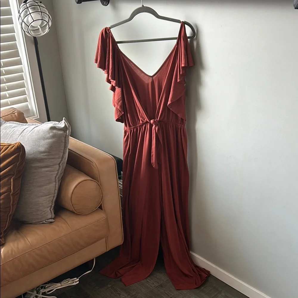 Rust/burnt orange Ruffled jumpsuit - Picture 1 of 6